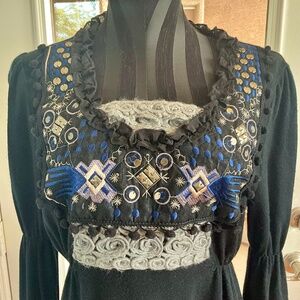 Milkmaid Renaissance Fair Steampunk Castlecore Peasant Mini Dress Black Tan M